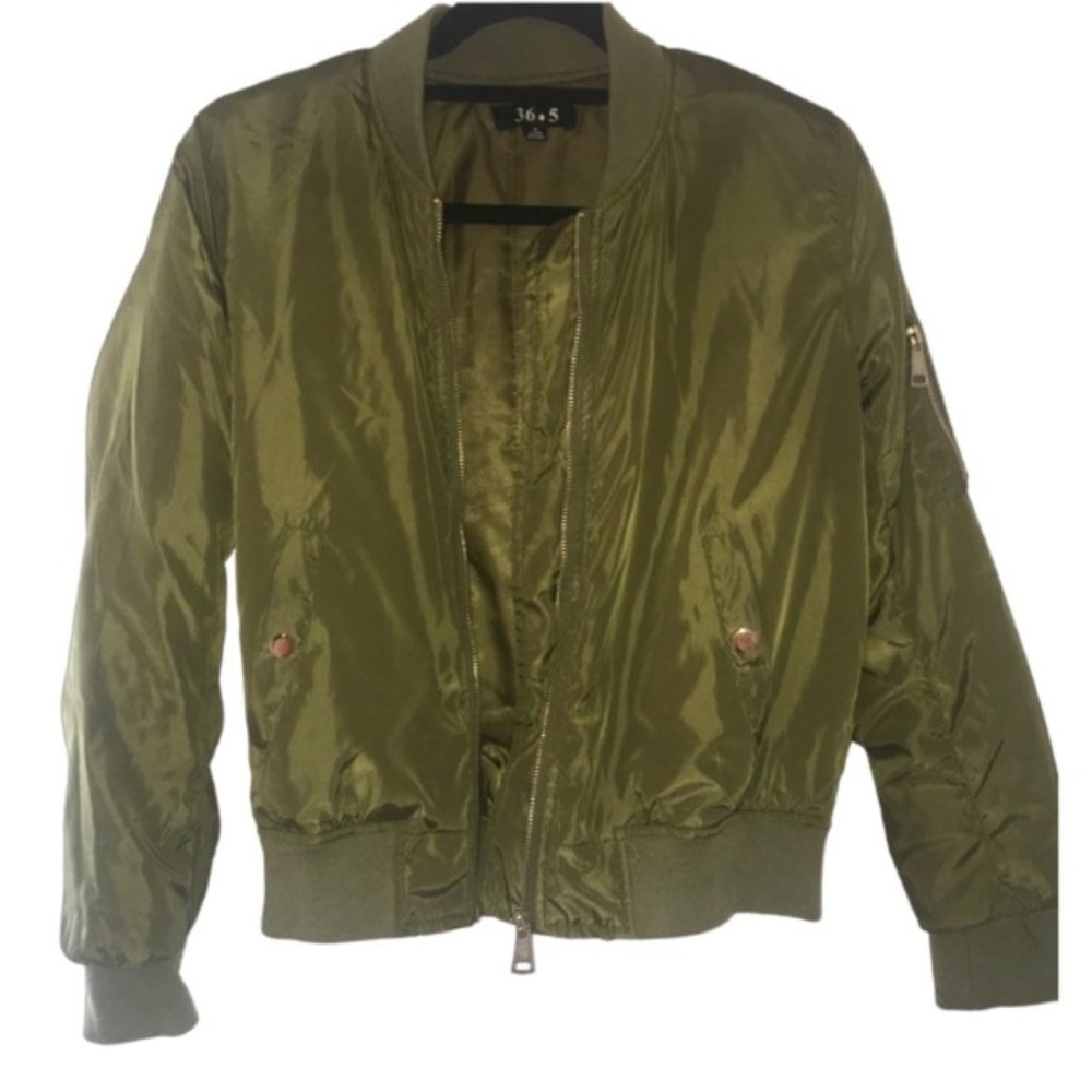 36 Point 5 Khaki Green Bomber Jacket With Gold Hardware